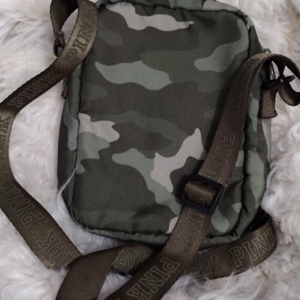 PINK Victoria’s Secret Camo Rhinestone Crossbody Bag Green Studded Mini Purse - Picture 9 of 10